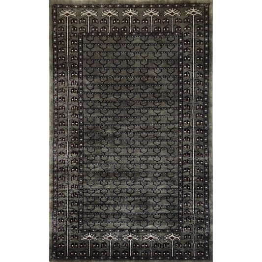 2.5ft x 4ft Hand Knotted Silk Carpet Gray Parda - Which Mark