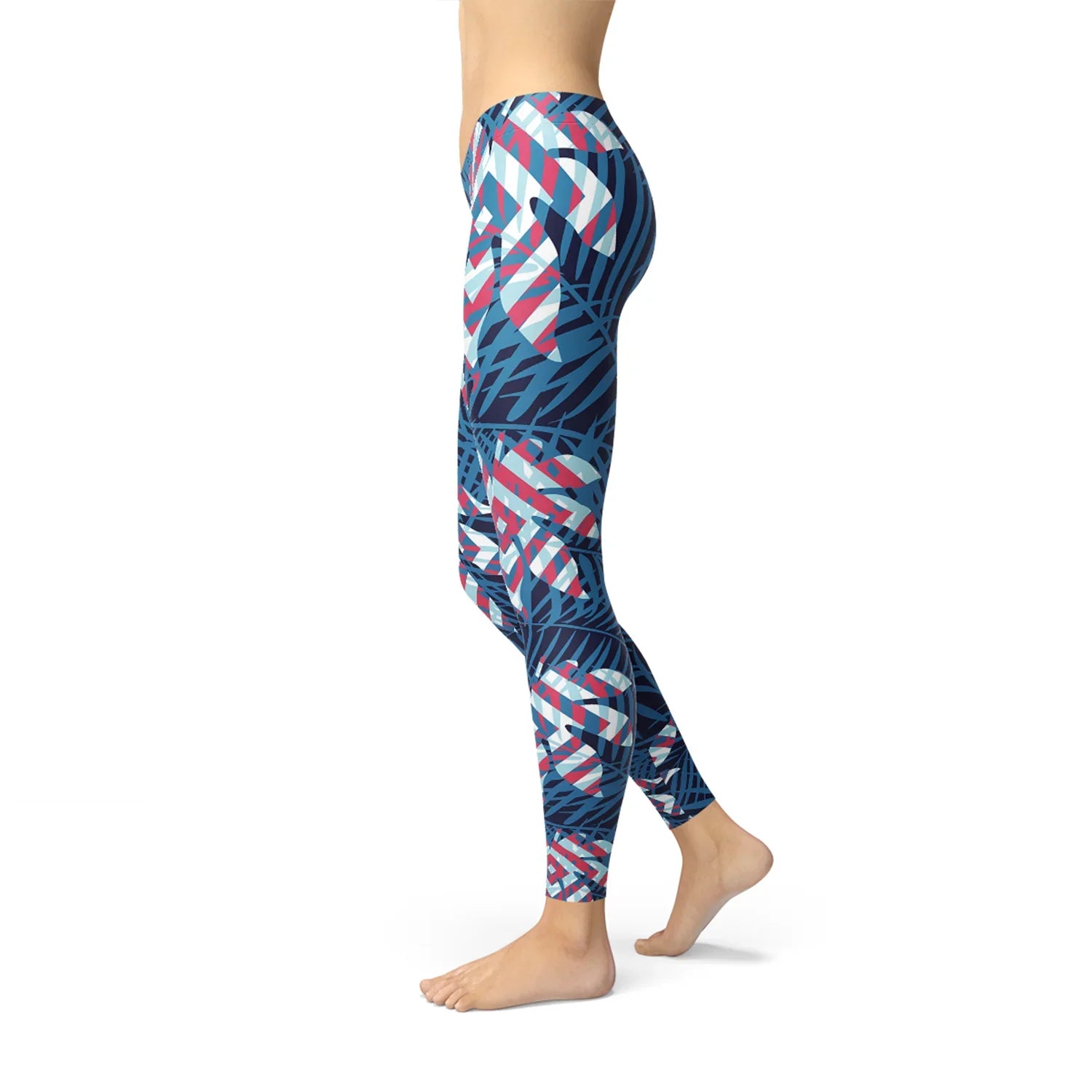 Blue Tropical Leaf Leggings for Women - Which Mark
