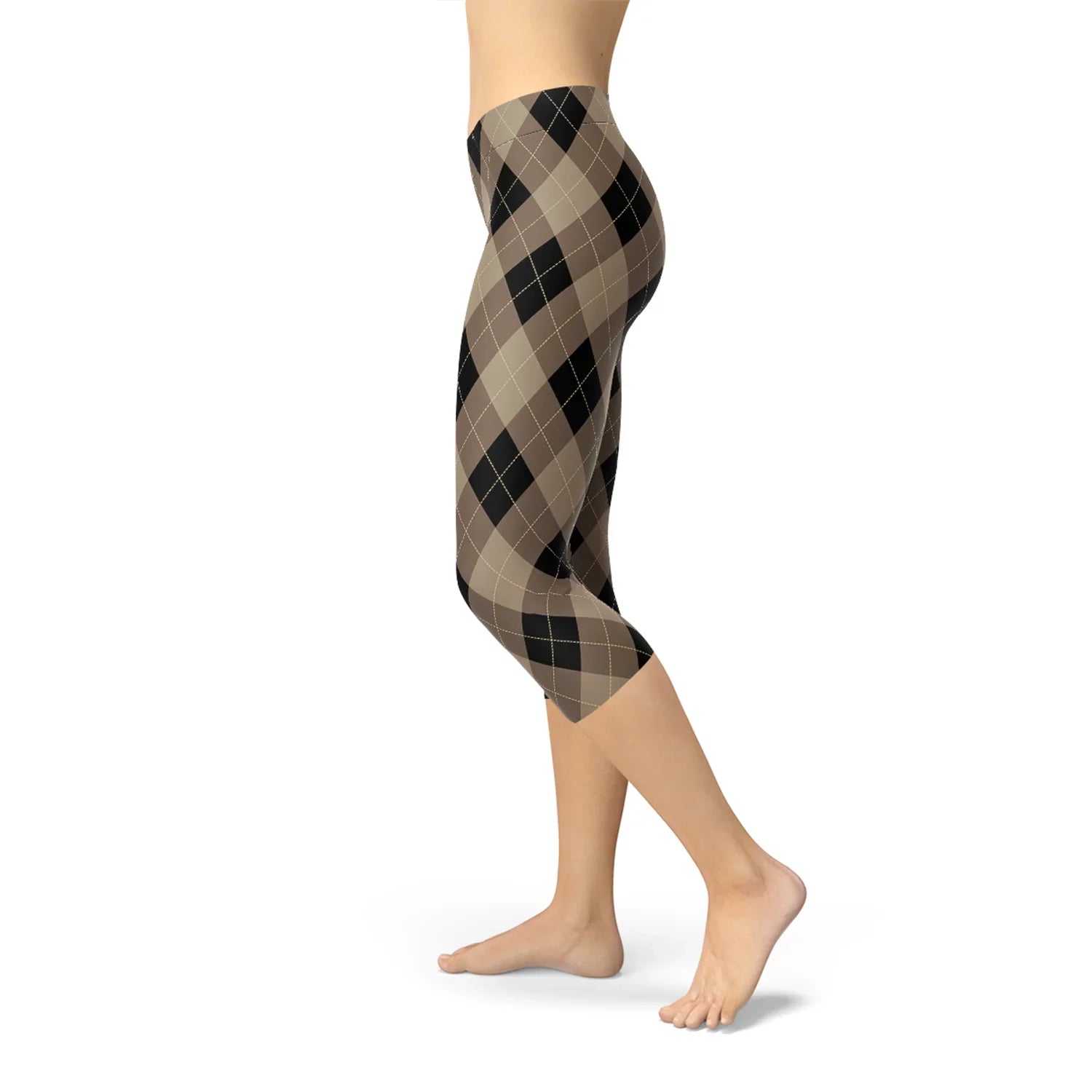 Womens Beige Brown Argyle Capri Leggings - Which Mark