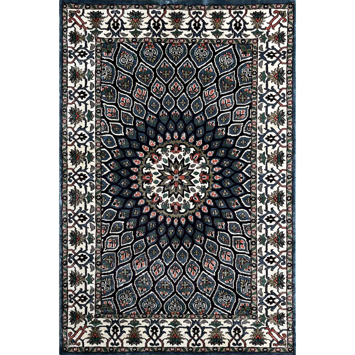 4×6 Feet Hand Knotted Silk Blue Carpet Gumbad - Which Mark
