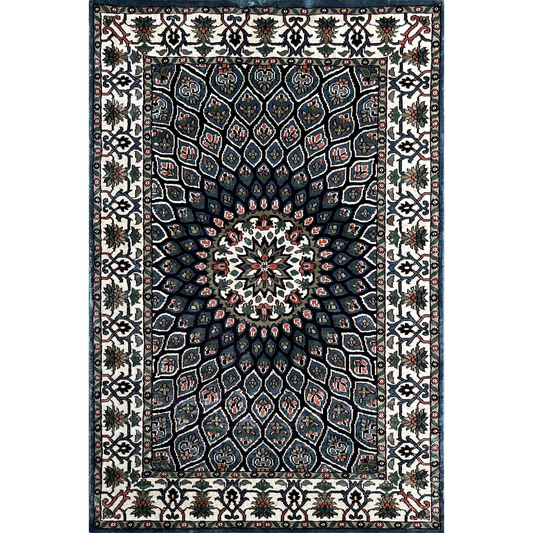 4×6 Feet Hand Knotted Silk Blue Carpet Gumbad - Which Mark