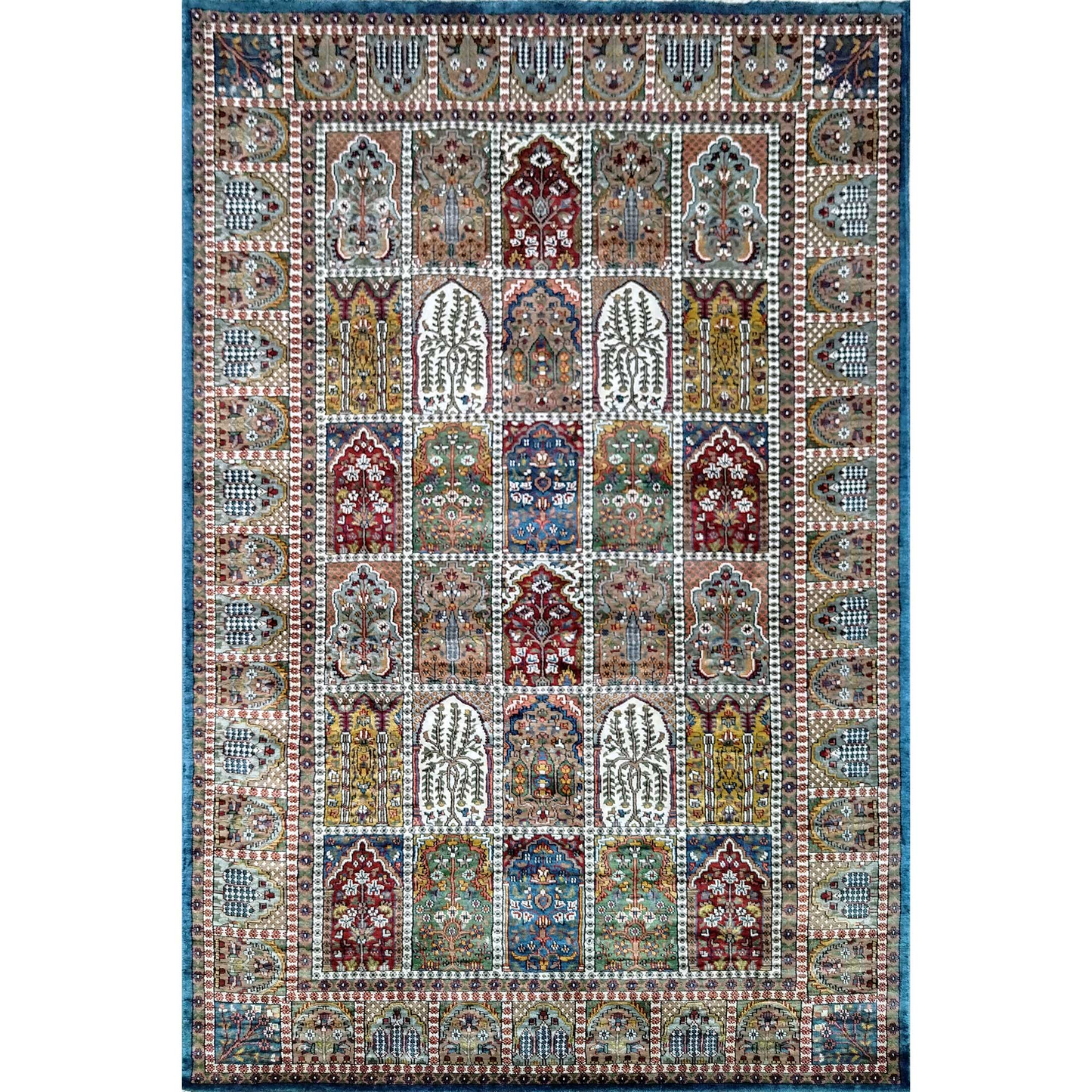 6×9 Feet Hand Knotted Blue Art Silk Carpet Hamadan - Which Mark