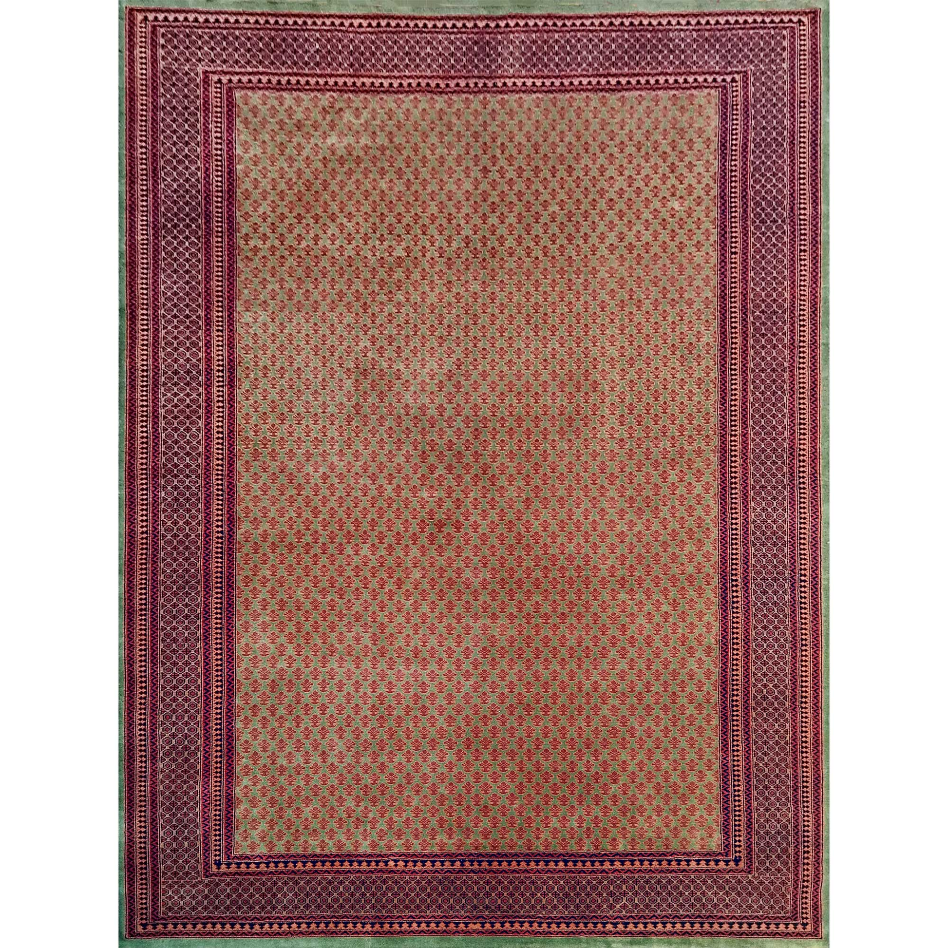 9×12 Feet Wool Green Hand Knotted Carpet Tribal - Which Mark