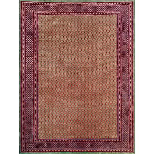 9×12 Feet Wool Green Hand Knotted Carpet Tribal - Which Mark