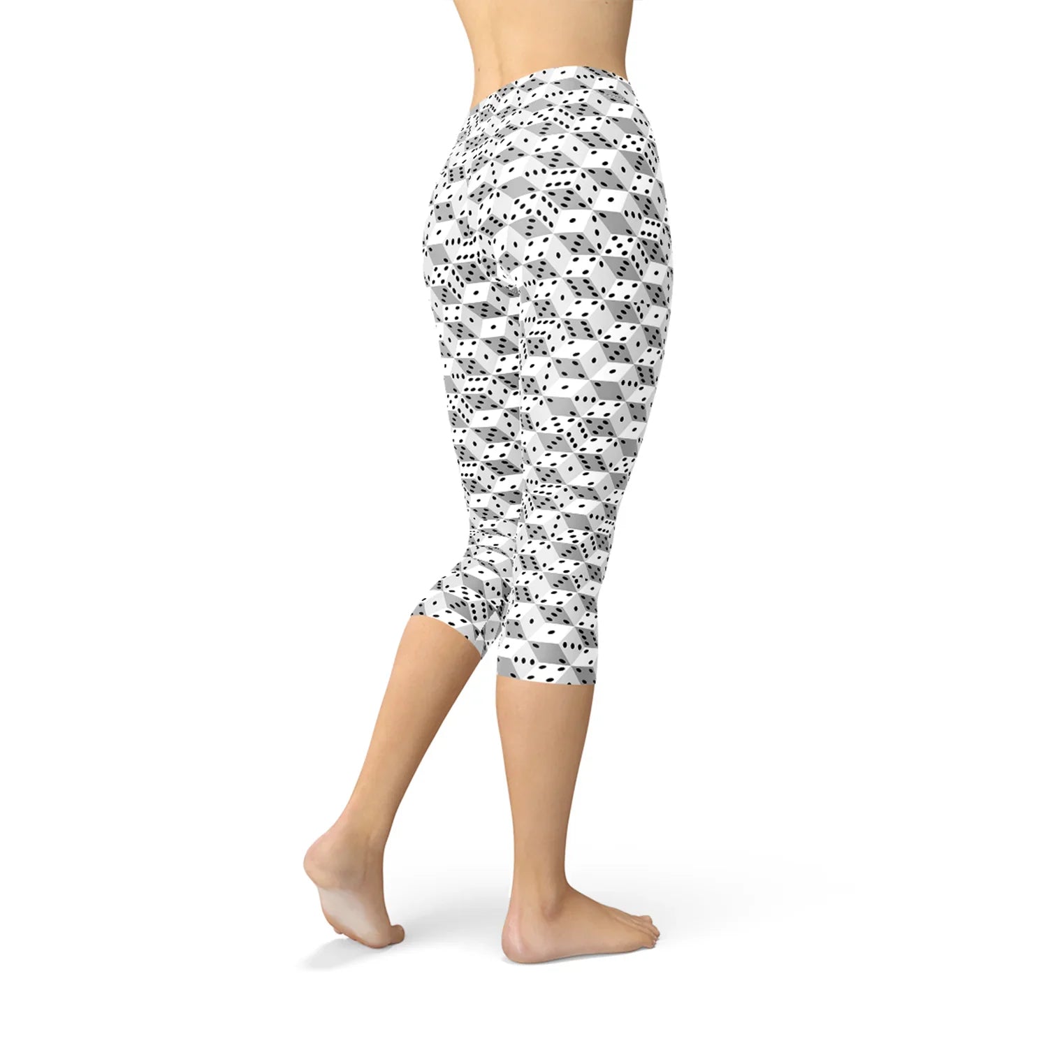 Womens Black and White Dice Capri Leggings - Which Mark