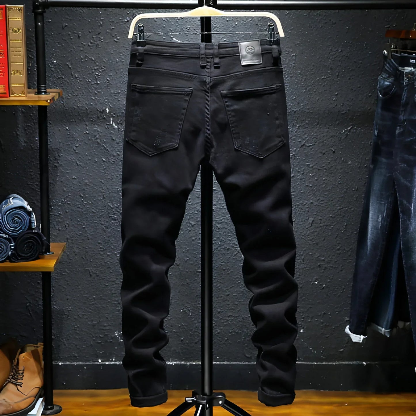 DenimDare™ Pure Black Ripped Stretch Jeans Men Black - Which Mark