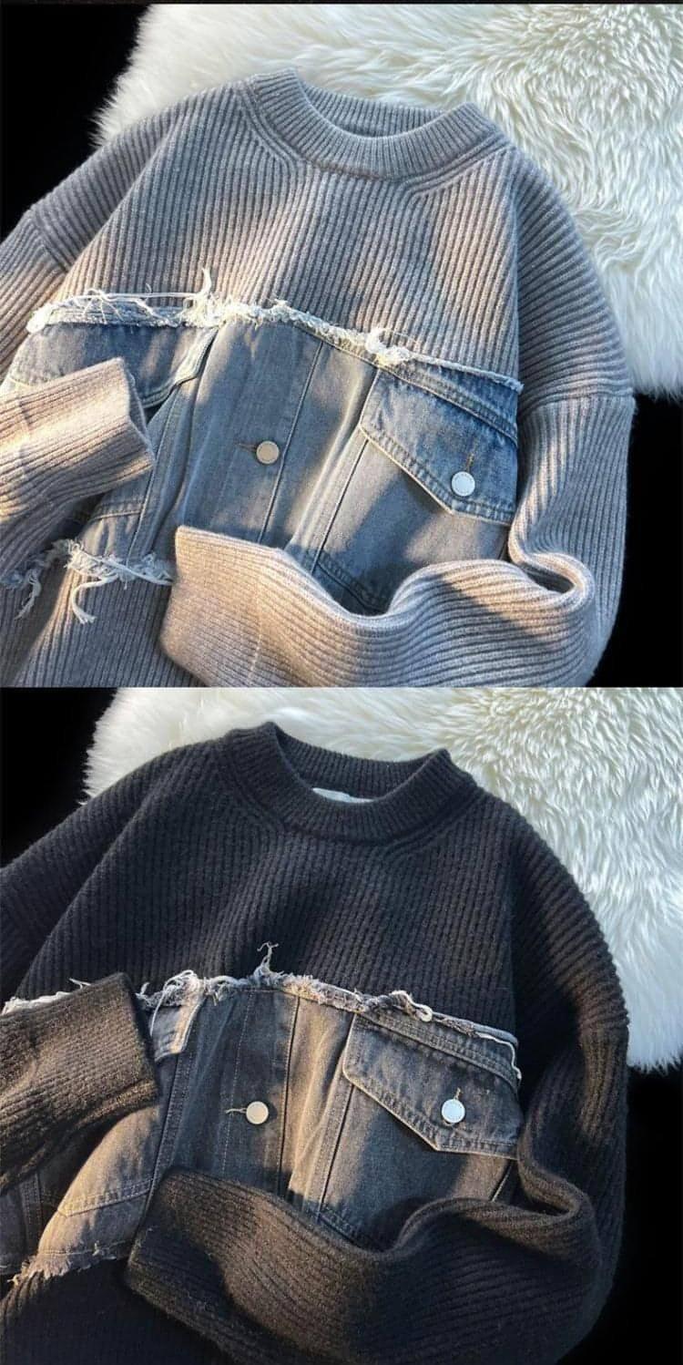 Designer Denim Splicing Knitwear Men Sweater - Edition 25 - Which Mark