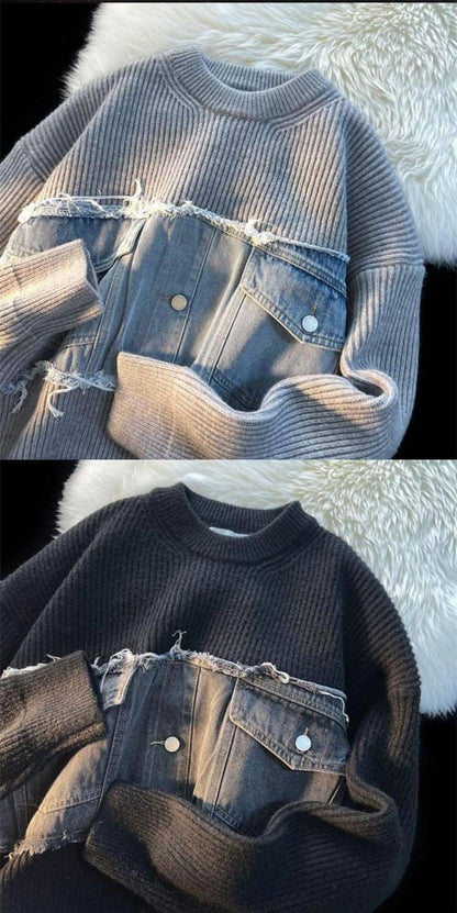 Designer Denim Splicing Knitwear Men Sweater - Edition 25 - Which Mark
