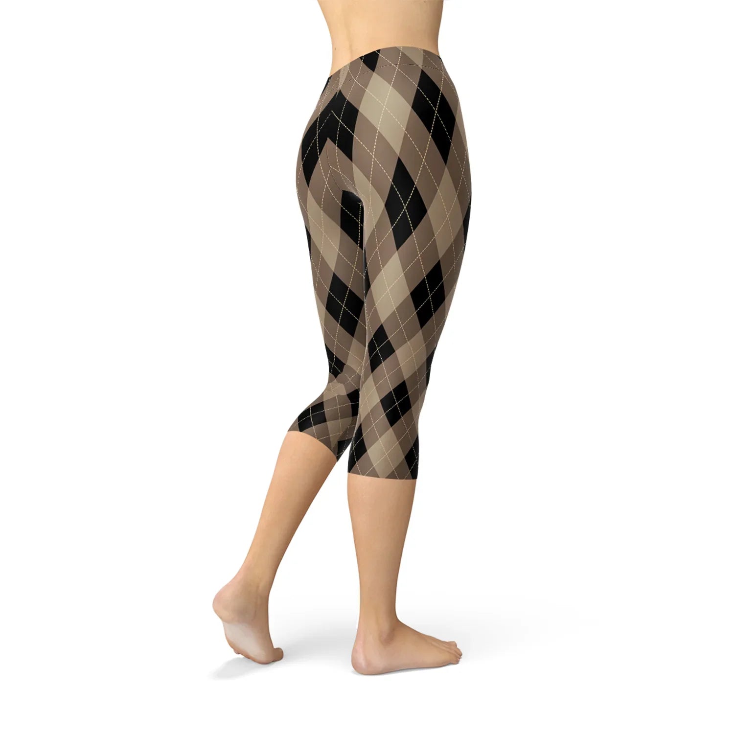 Womens Beige Brown Argyle Capri Leggings - Which Mark