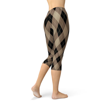 Womens Beige Brown Argyle Capri Leggings - Which Mark