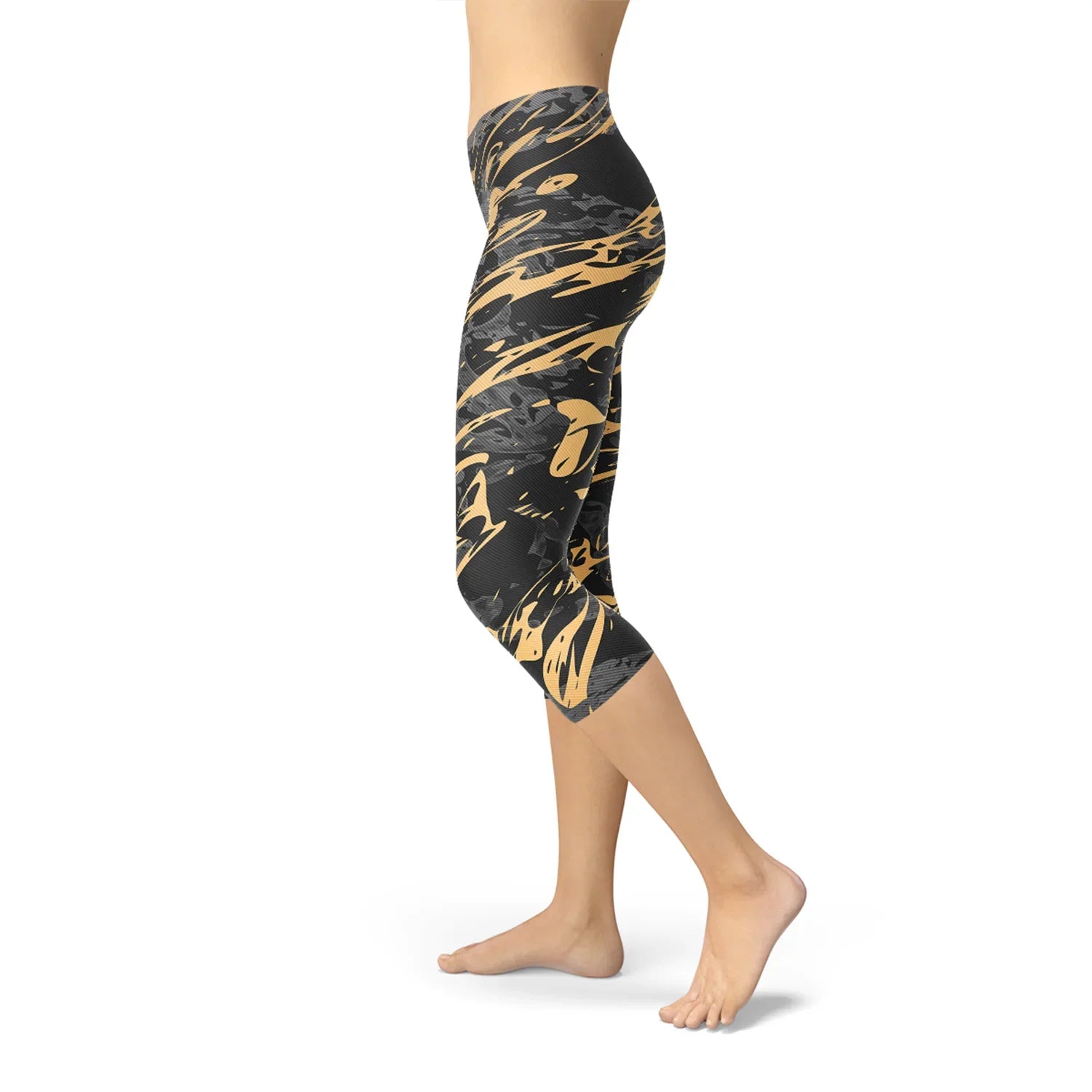 Womens Black Marble w/ Gold Splash Capri Leggings - Which Mark