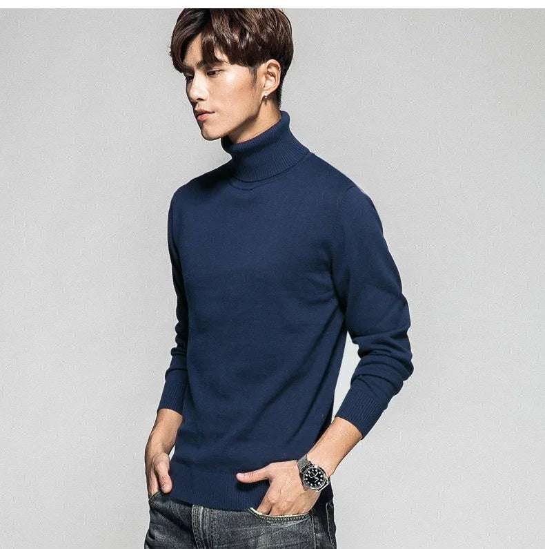 Solid Color Long Sleeve Turtleneck Pullover Men's Base Sweater - Which Mark