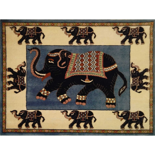 Elephant Carpet Wool Hand Knotted 4ftx3ft - Which Mark