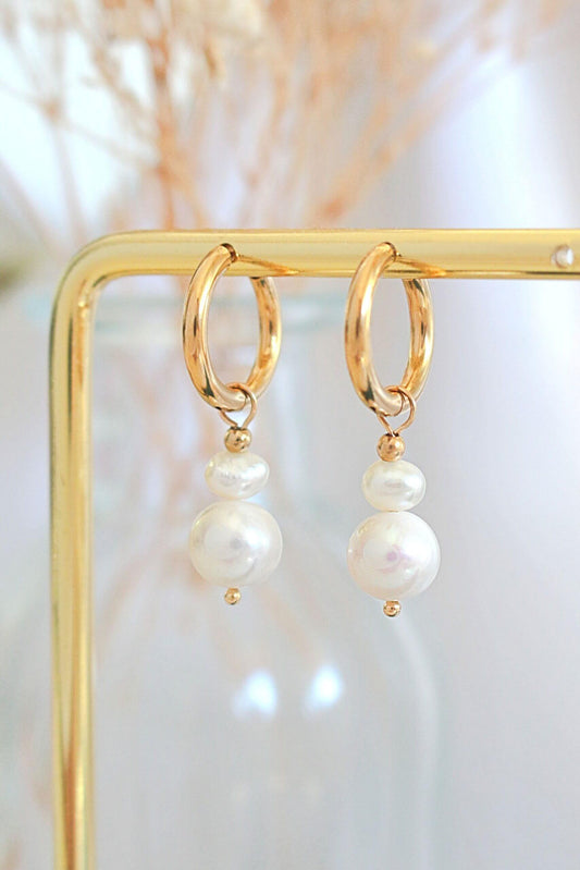24 Karats Freshwater Pearls Baroque Dangle Hoops - Which Mark