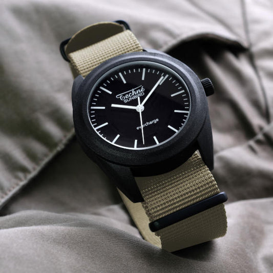 38.0mm solar ranger watch with nylon 6 strap in beige colour - Which Mark