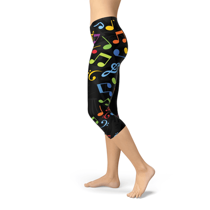 Womens Colorful Music Notes Capri Leggings - Which Mark