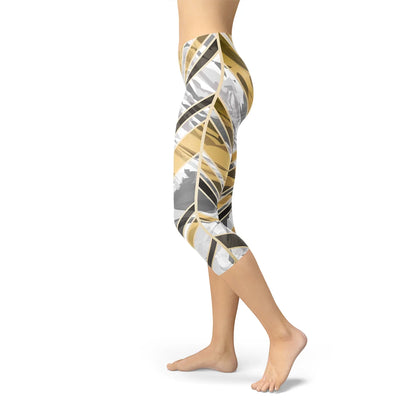 White Marble w/ Black Gold Lines Capri Leggings - Which Mark