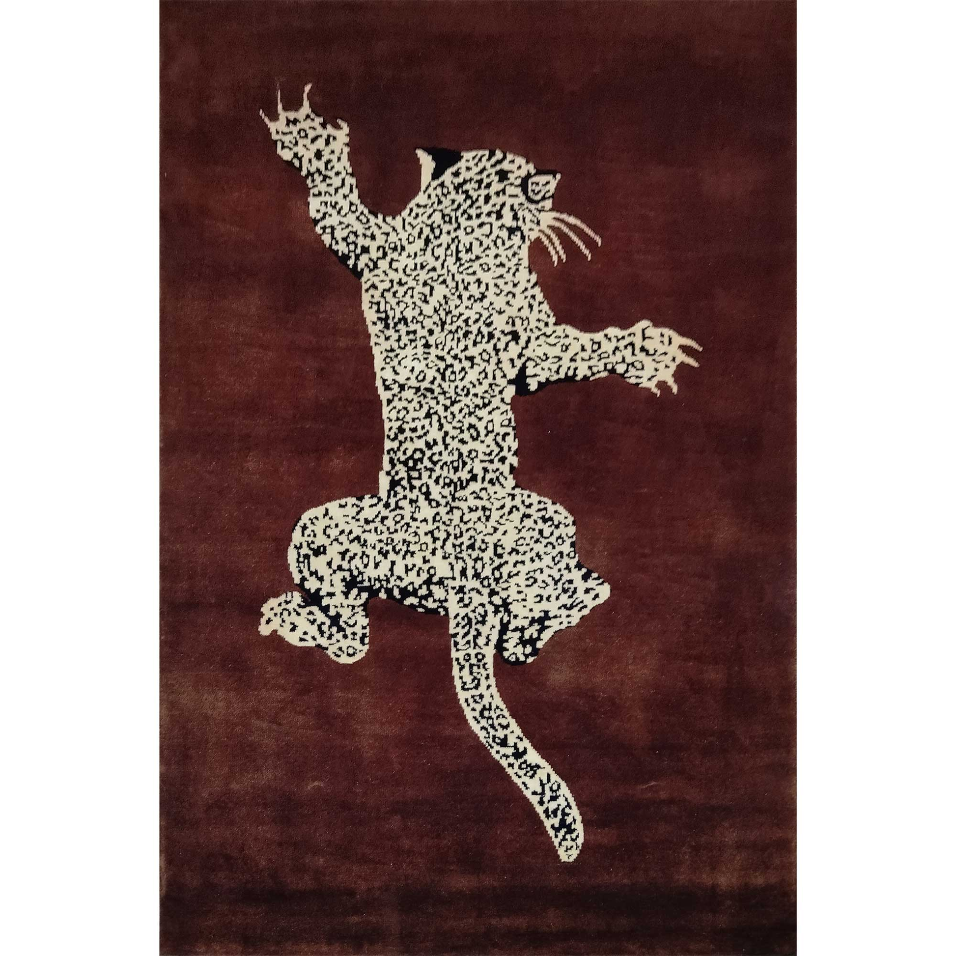 4×6 ft Brown Hand Knotted Wool Leopard Carpet - Which Mark