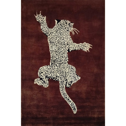 4×6 ft Brown Hand Knotted Wool Leopard Carpet - Which Mark