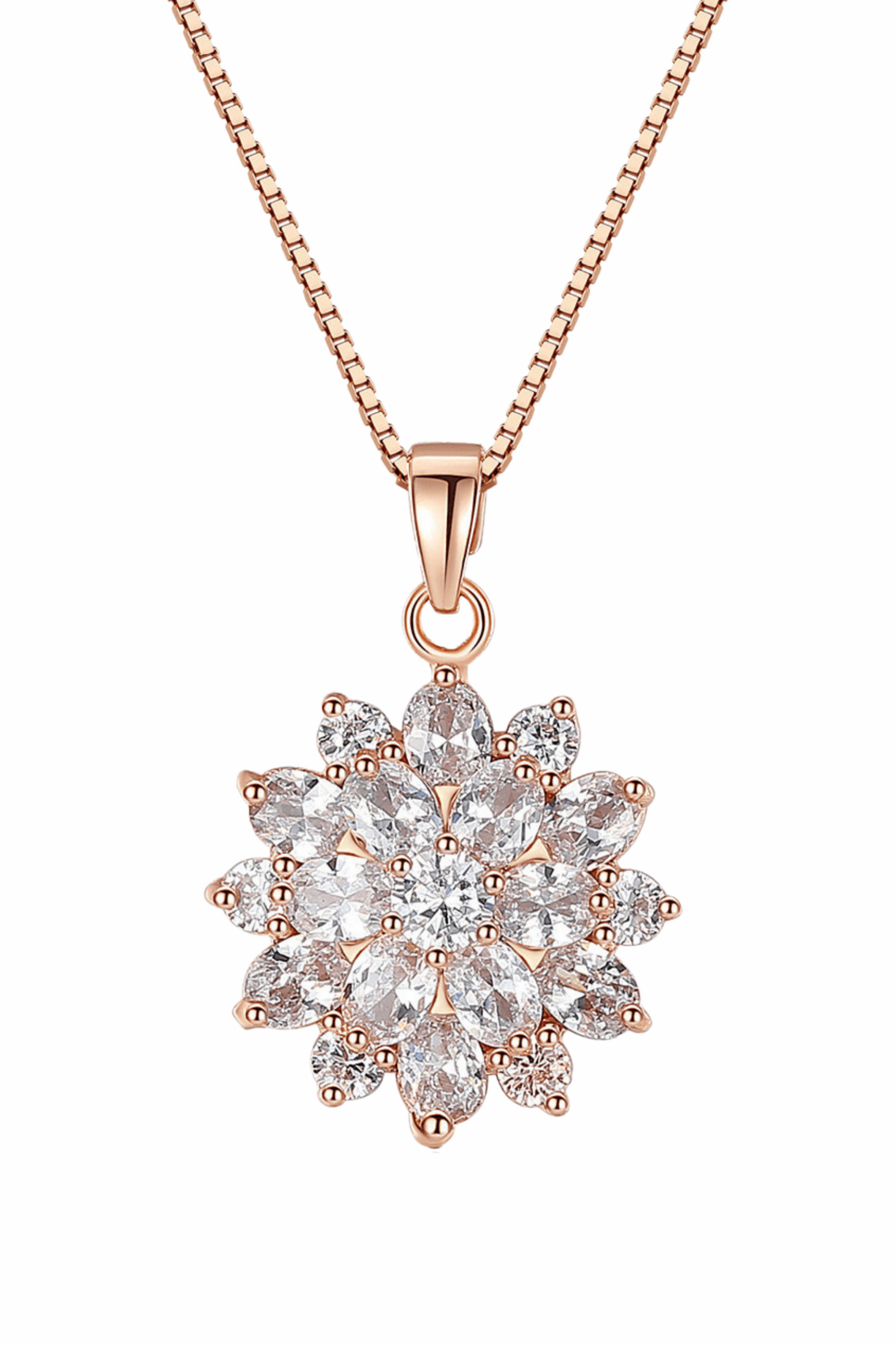 Diamond Sunflower Pendant Necklace 18 Karats Gold Plated - Which Mark