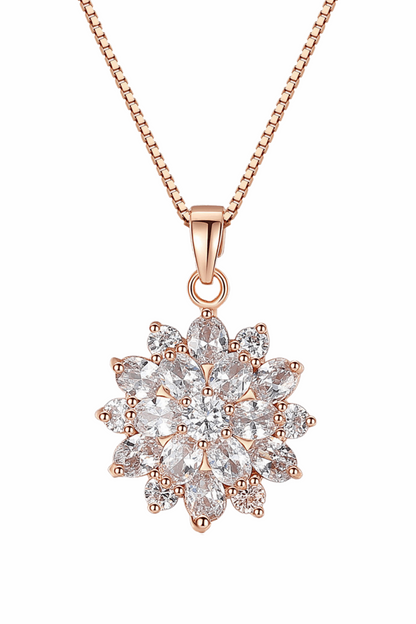 Diamond Sunflower Pendant Necklace 18 Karats Gold Plated - Which Mark