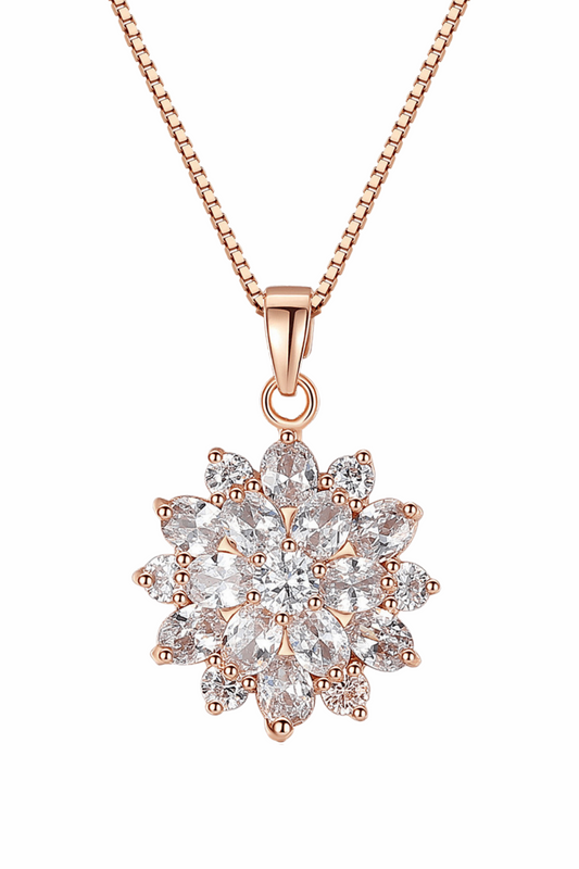 Diamond Sunflower Pendant Necklace 18 Karats Gold Plated - Which Mark