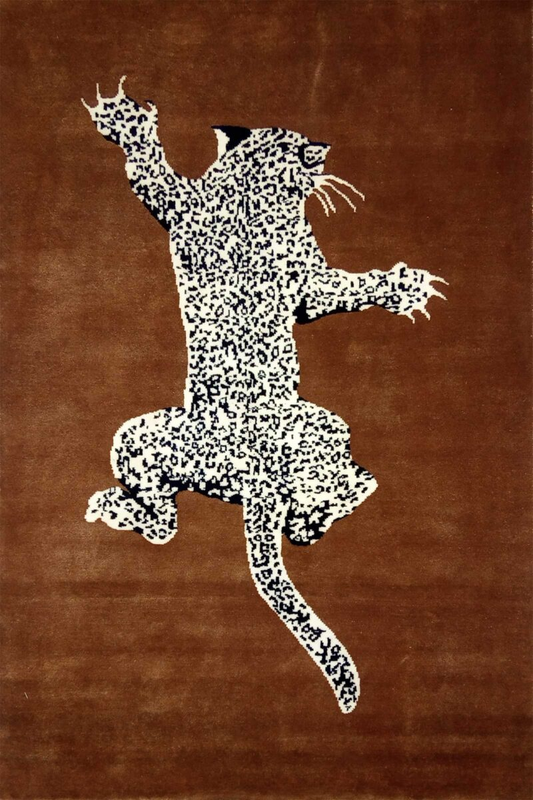 Hand Knotted Climbing Leopard Wool Carpet Brown - Which Mark