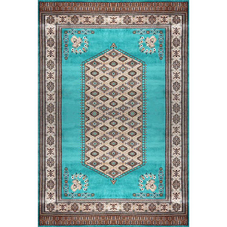 6×9 Feet Handmade Wool Carpet Turquoise Hand Knotted Prince Bukhara - Which Mark