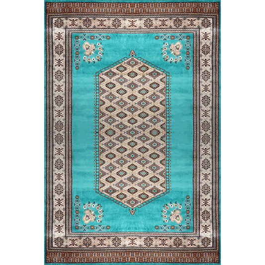 6×9 Feet Handmade Wool Carpet Turquoise Hand Knotted Prince Bukhara - Which Mark