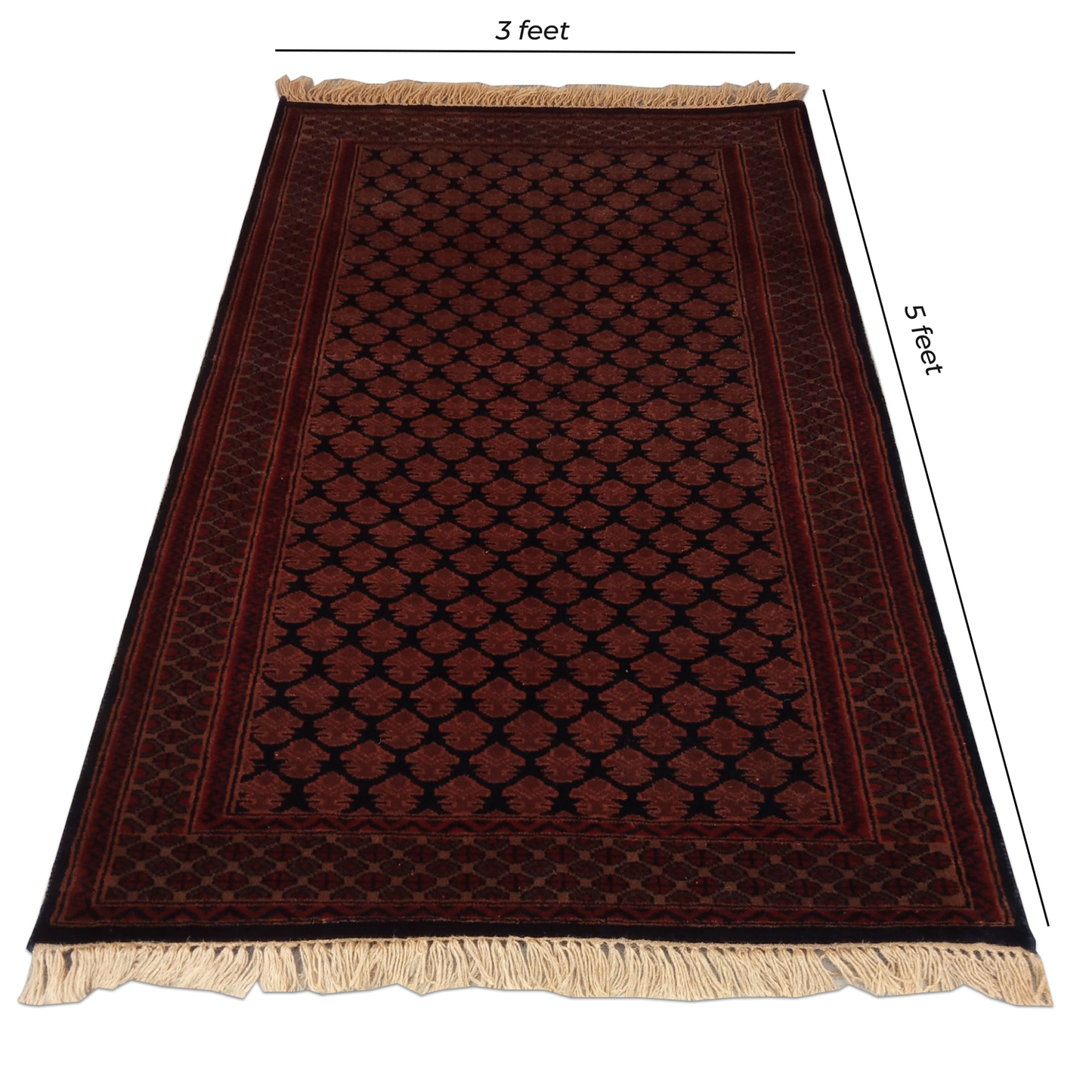 3×5 Feet Handmade Carpet Royal Black Hand Knotted Lichi Wool - Which Mark