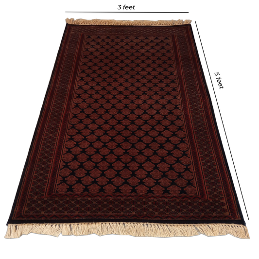3×5 Feet Handmade Carpet Royal Black Hand Knotted Lichi Wool - Which Mark