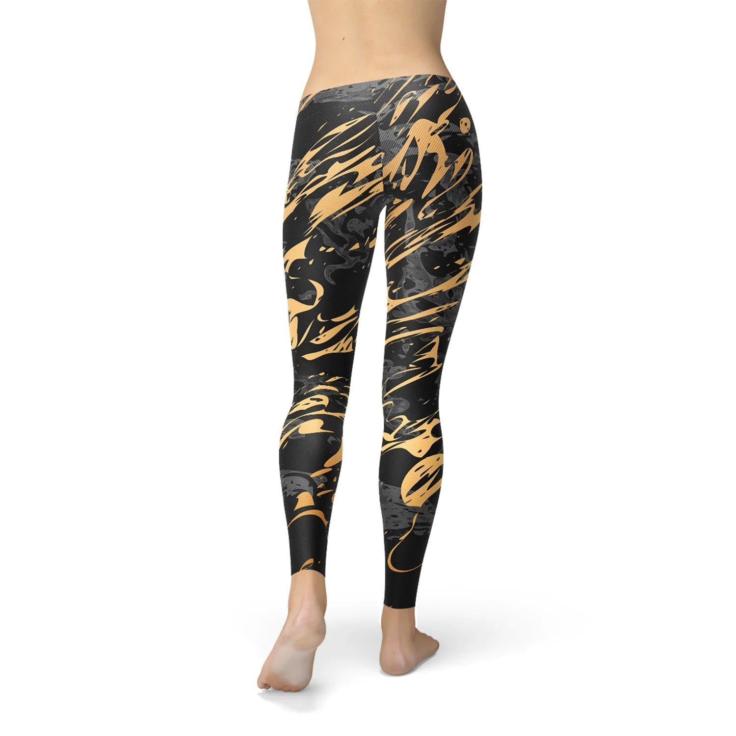 Womens Black Marble w/ Gold Splash Leggings - Which Mark