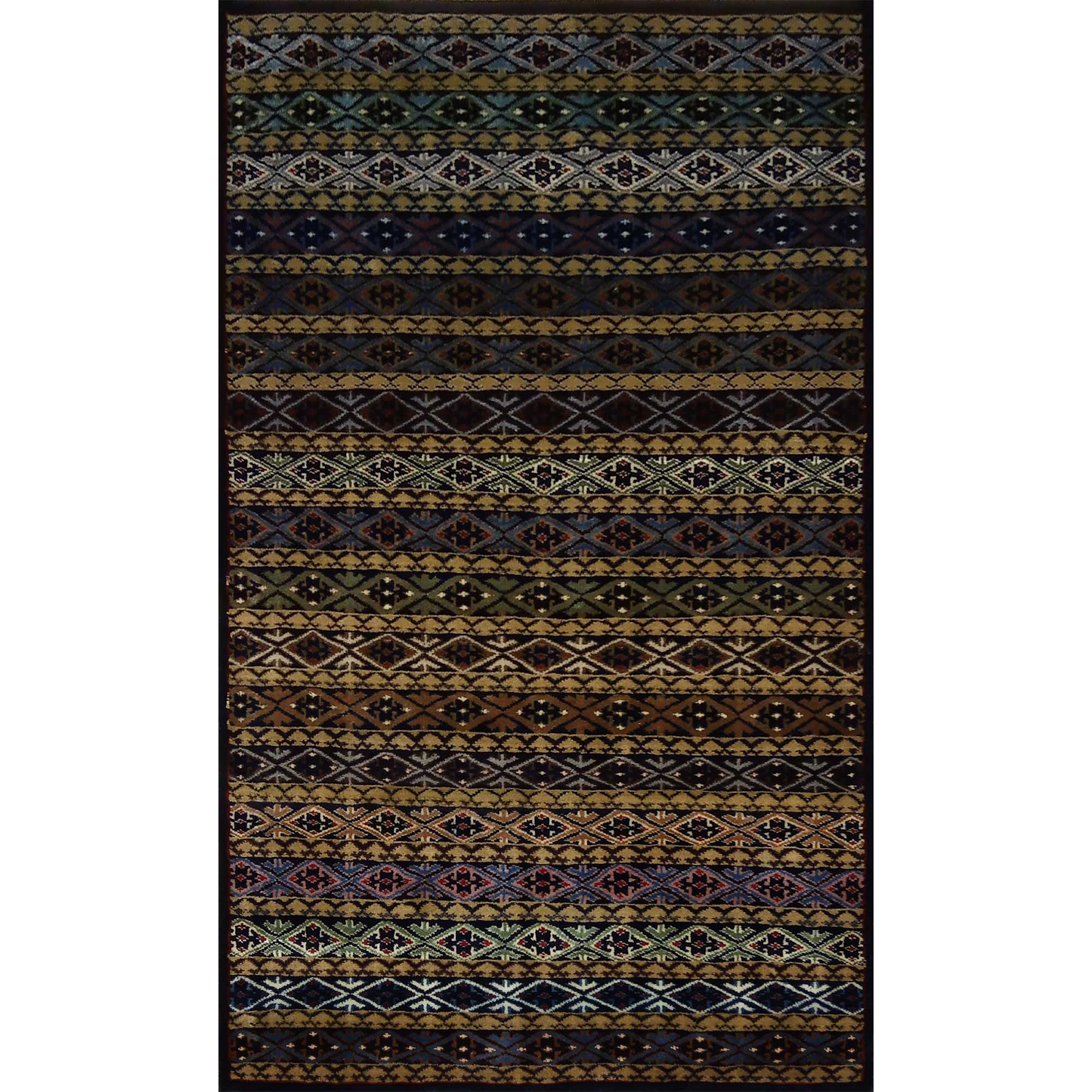 3ft×5ft Black & Multi Hand Knotted Wool Carpet Zanjeera - Which Mark