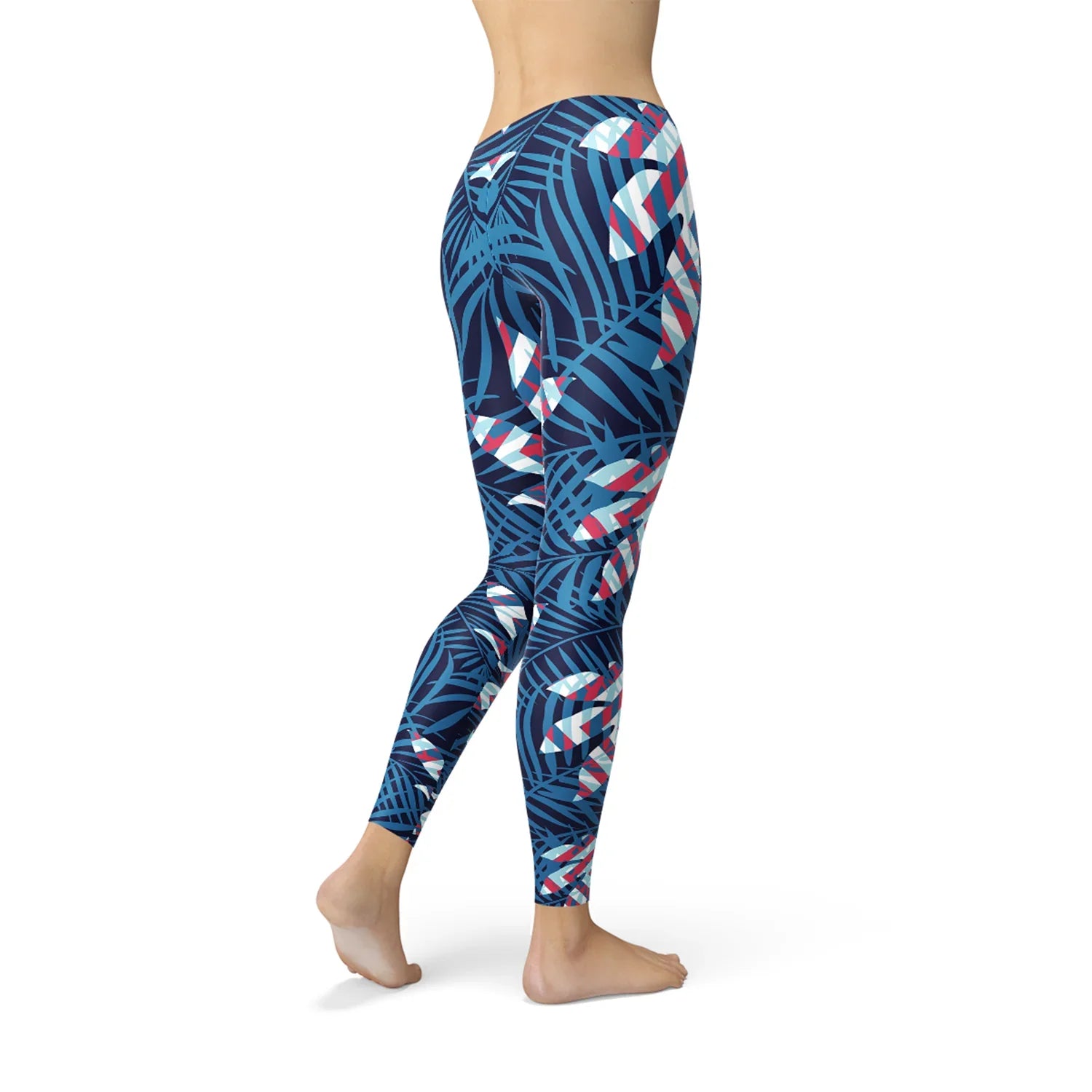 Blue Tropical Leaf Leggings for Women - Which Mark