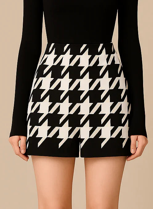 Houndstooth Woolen Cape Coat & Shorts – Elegant & Fashionable Set - Which Mark