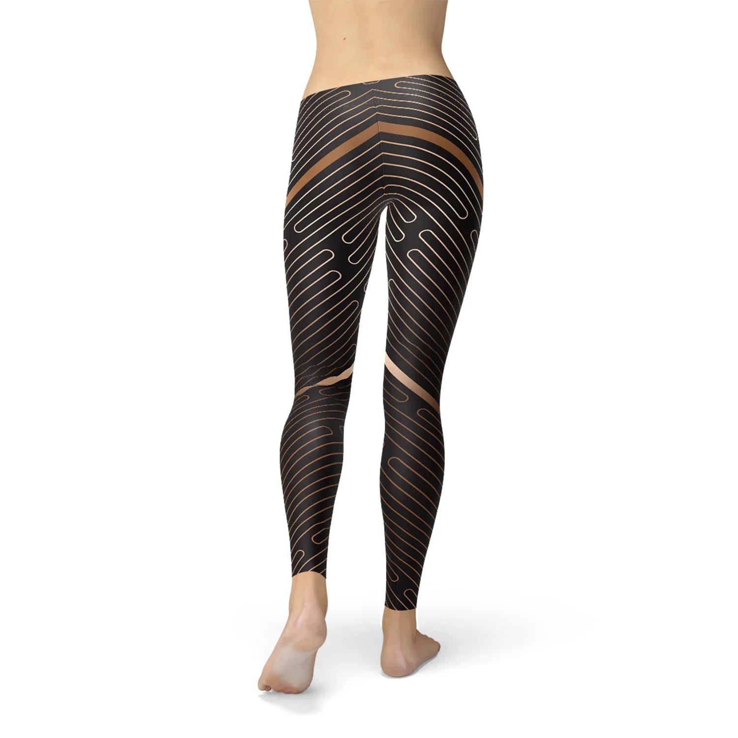 Womens Striped Lines Sports Brown Leggings - Which Mark