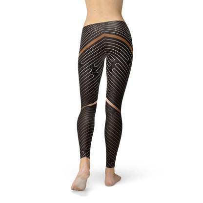 Womens Striped Lines Sports Brown Leggings - Which Mark