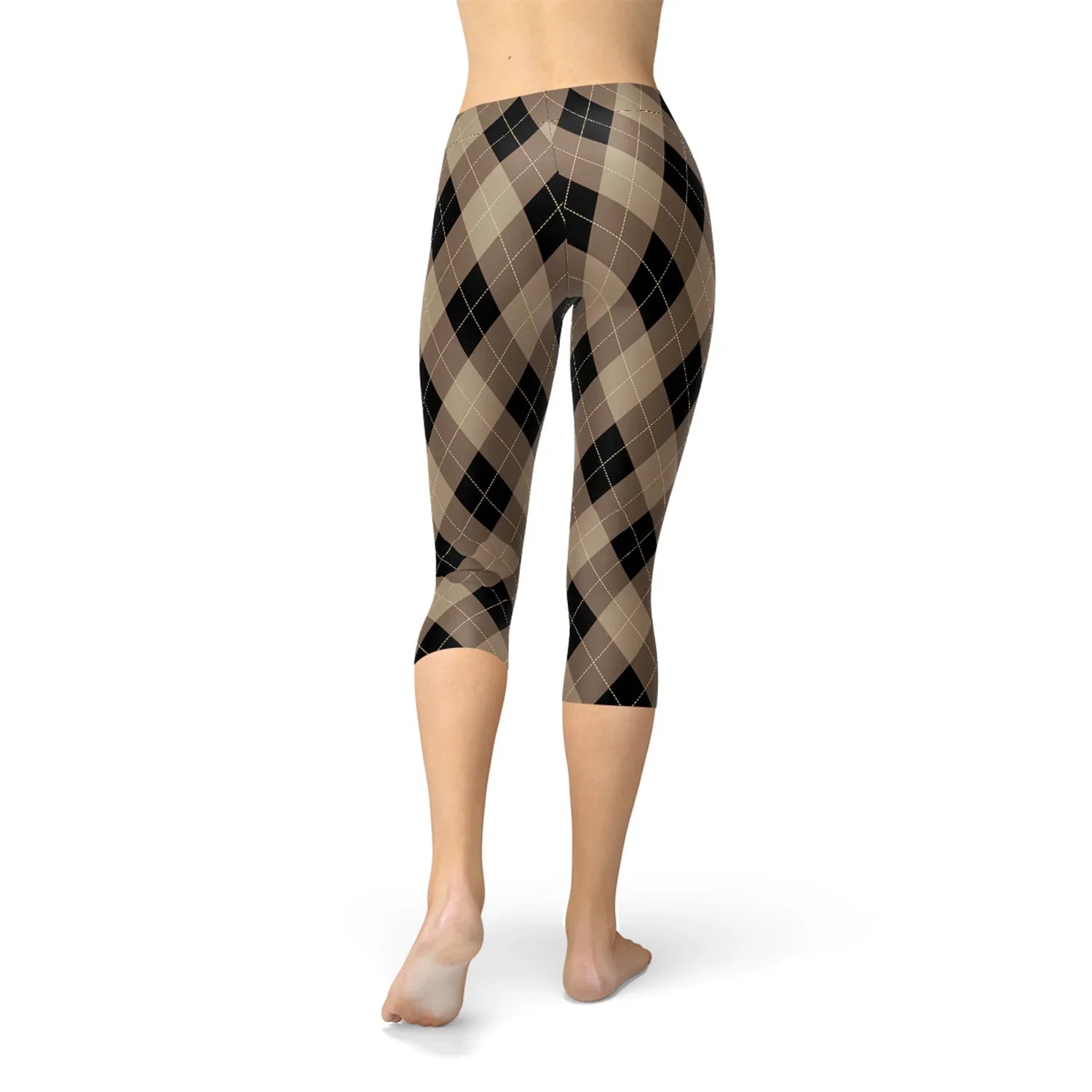 Womens Beige Brown Argyle Capri Leggings - Which Mark