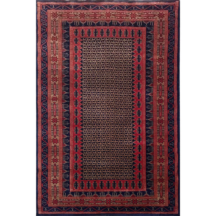 4×6 Feet Black Hand Knotted Wool Carpet Kanta - Which Mark