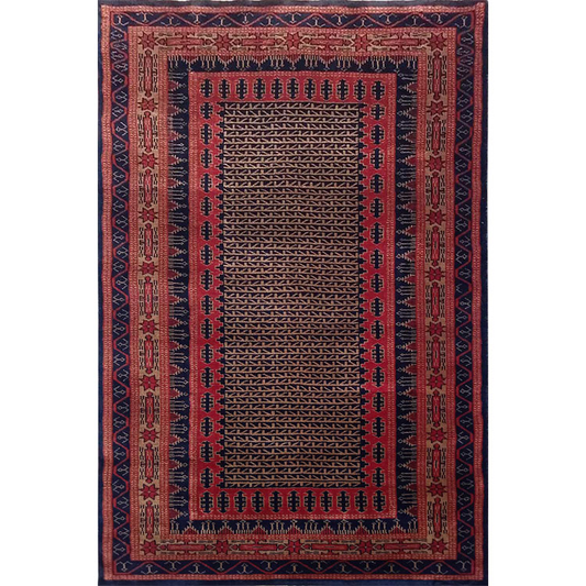 4×6 Feet Black Hand Knotted Wool Carpet Kanta - Which Mark