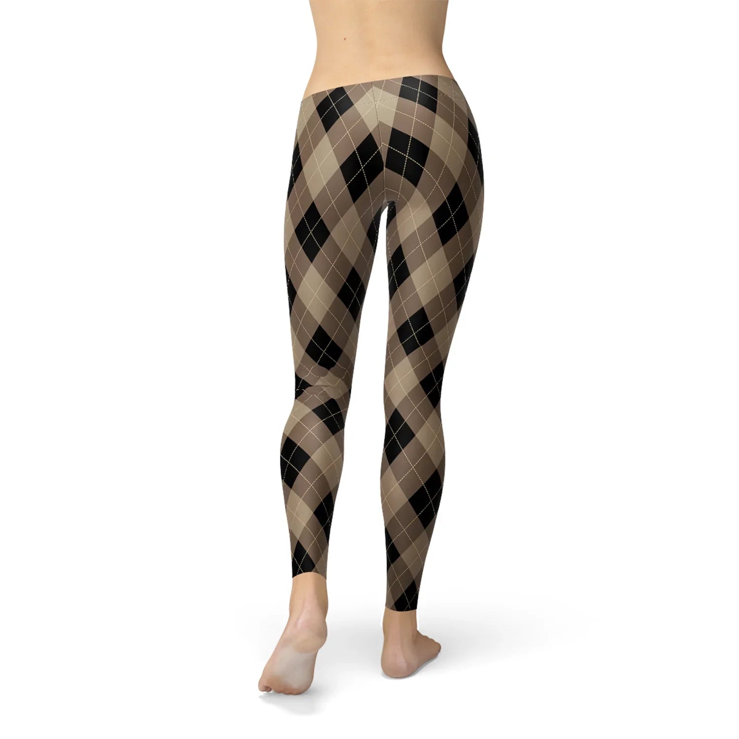 Womens Beige Brown Argyle Leggings - Which Mark