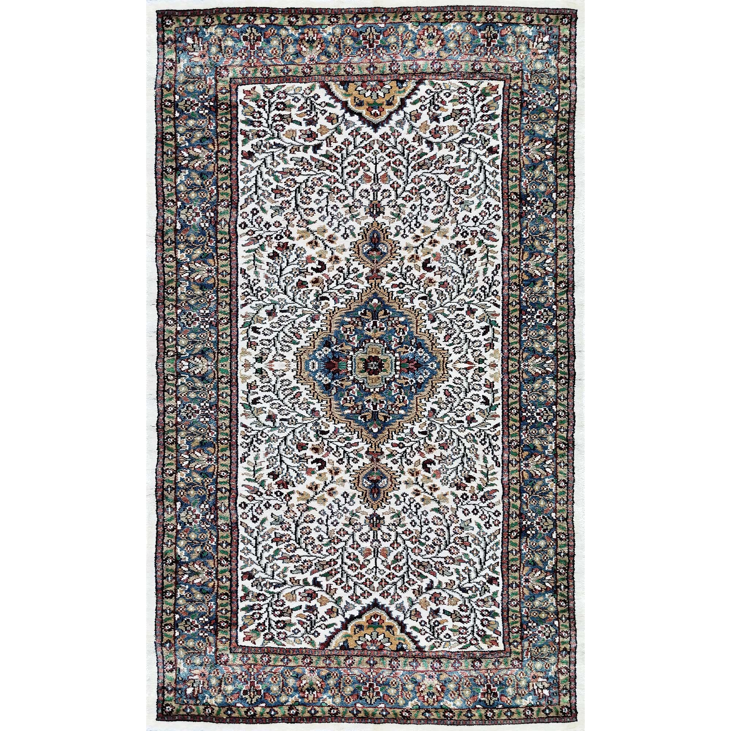 3×5 Feet Hand Knotted Art Silk Carpet (White) - Which Mark