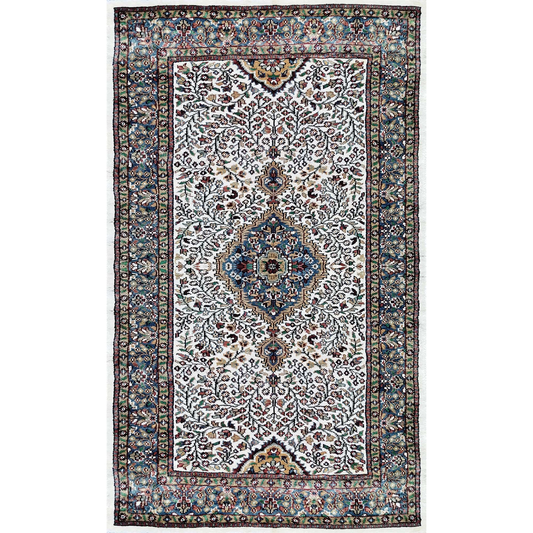 3×5 Feet Hand Knotted Art Silk Carpet (White) - Which Mark