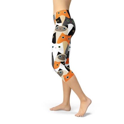 Womens All Over Print Cats Capri Leggings - Which Mark