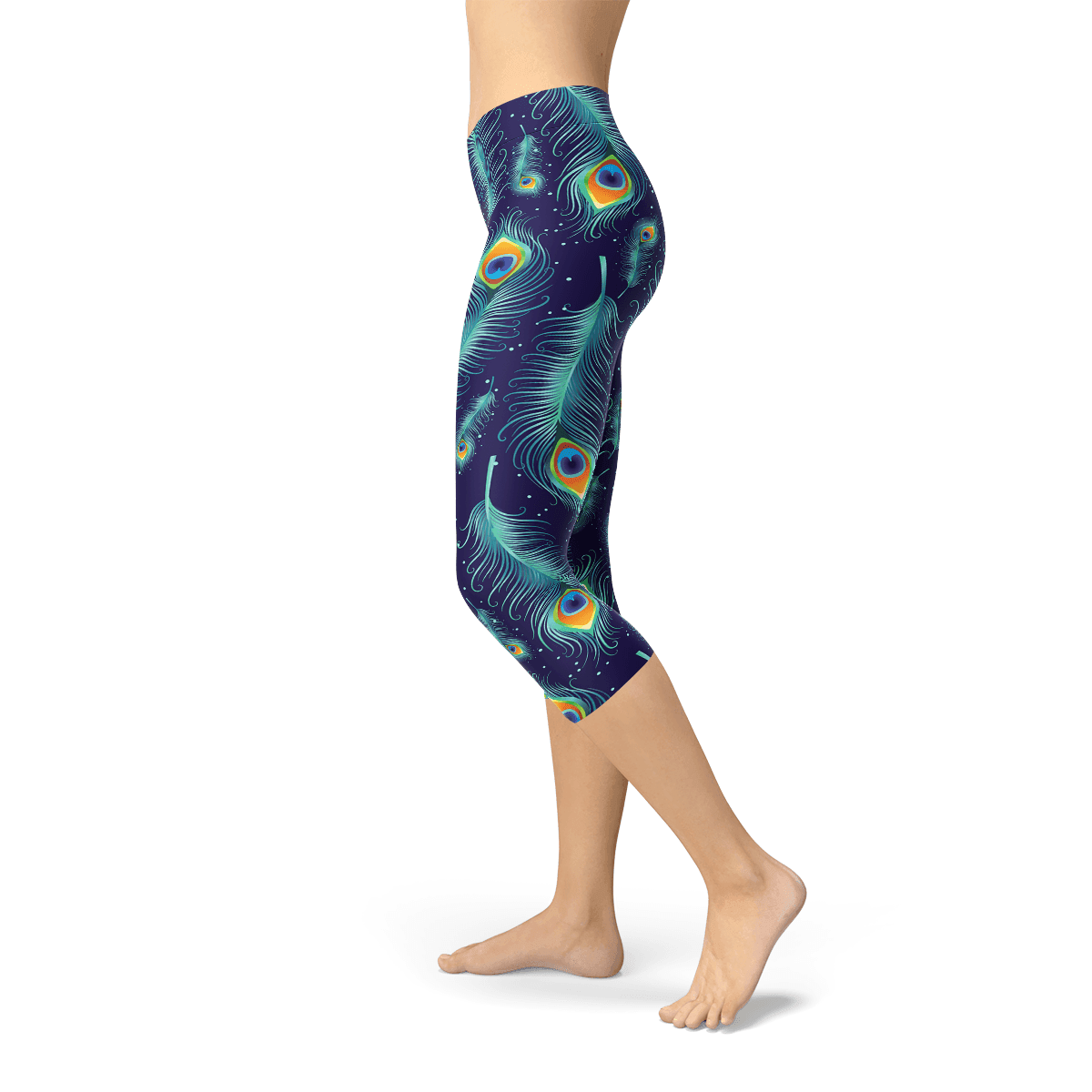 Blue Peacock Feathers Capri Leggings - Which Mark