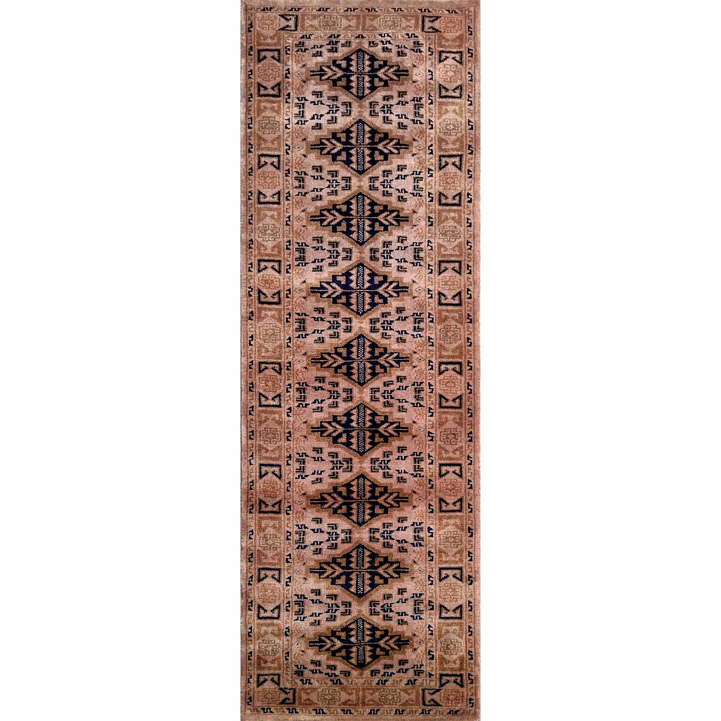 Hand Knotted Wool Runner Carpet Camel 2×6 feet Tribal Bukhara - Which Mark