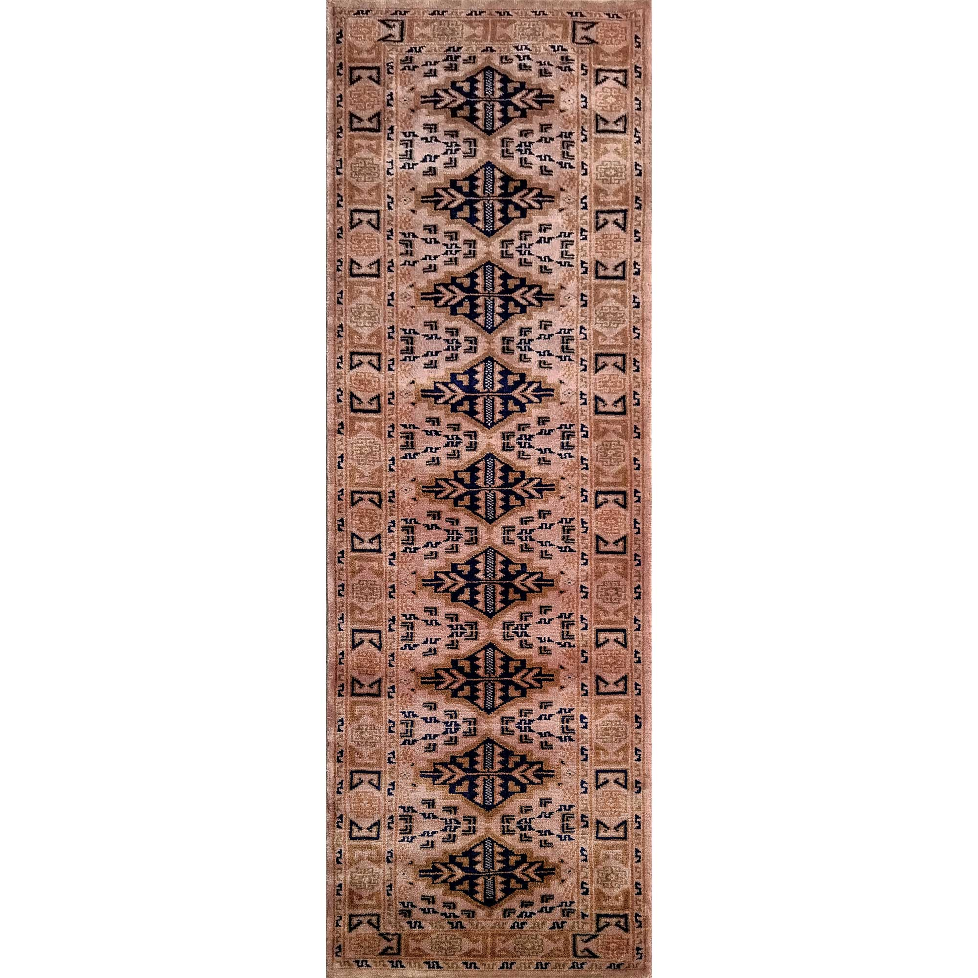 Hand Knotted Wool Runner Carpet Camel 2×6 feet Tribal Bukhara - Which Mark