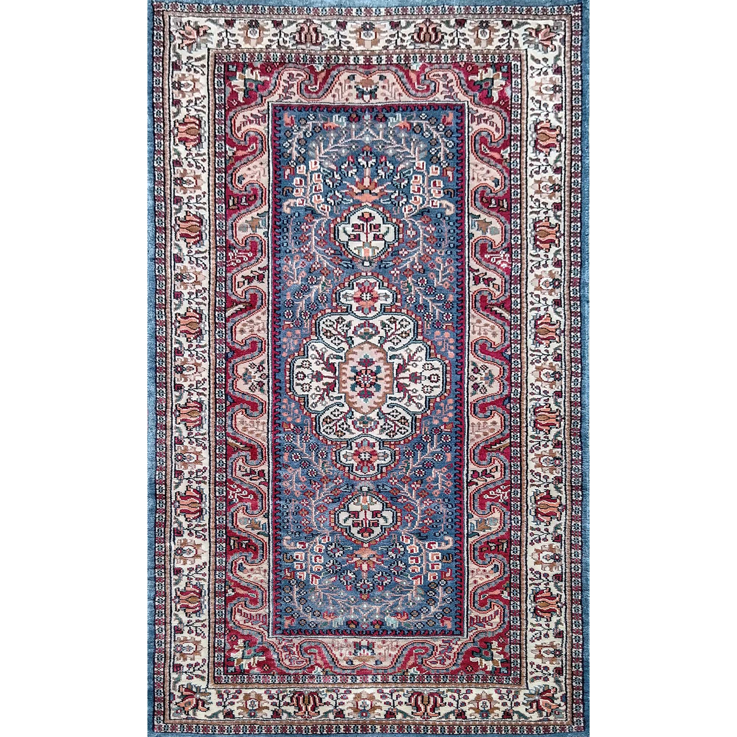 3×5 ft Blue Hand Knotted Art Silk Carpet - Which Mark