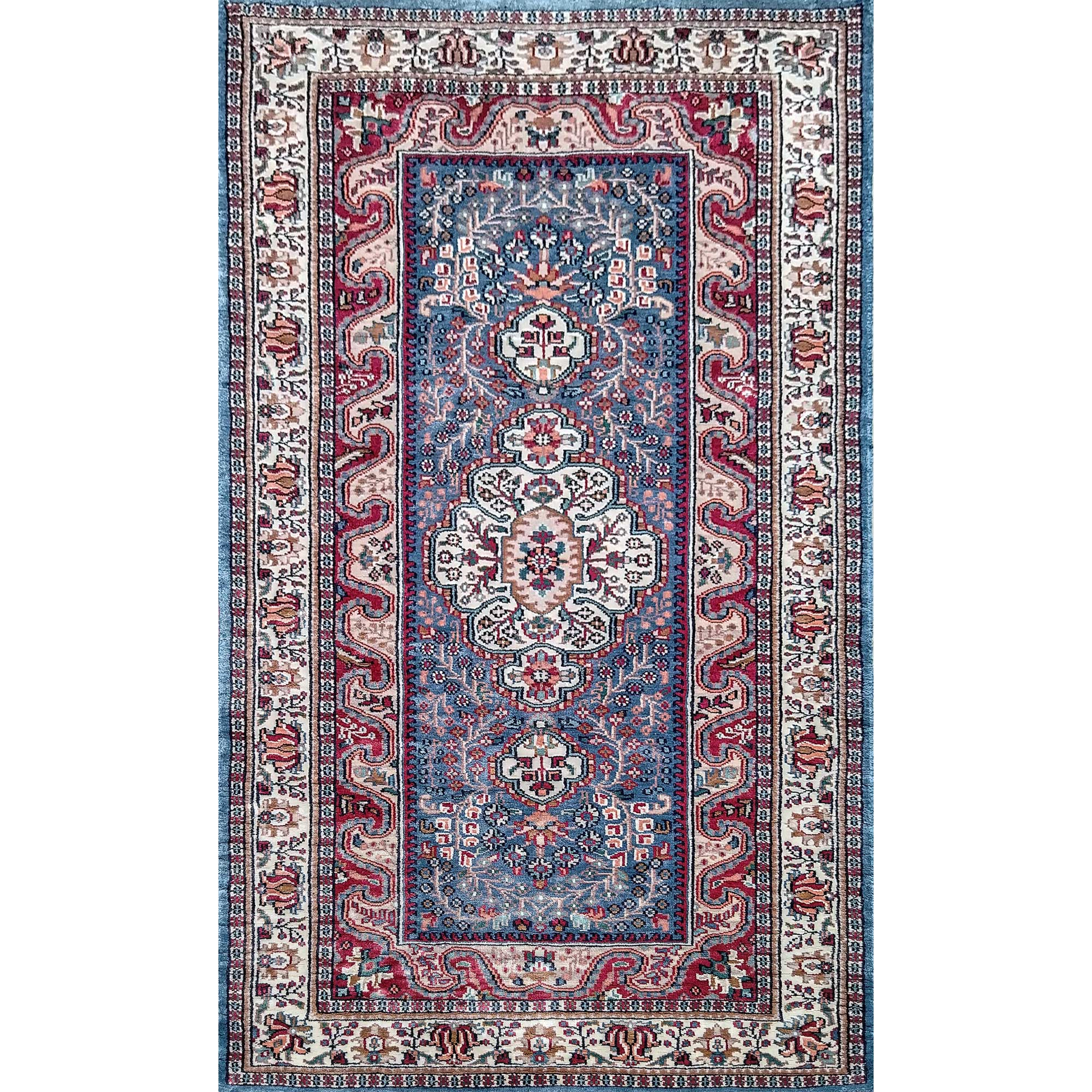 3×5 ft Blue Hand Knotted Art Silk Carpet - Which Mark