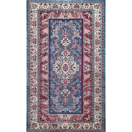 3×5 ft Blue Hand Knotted Art Silk Carpet - Which Mark